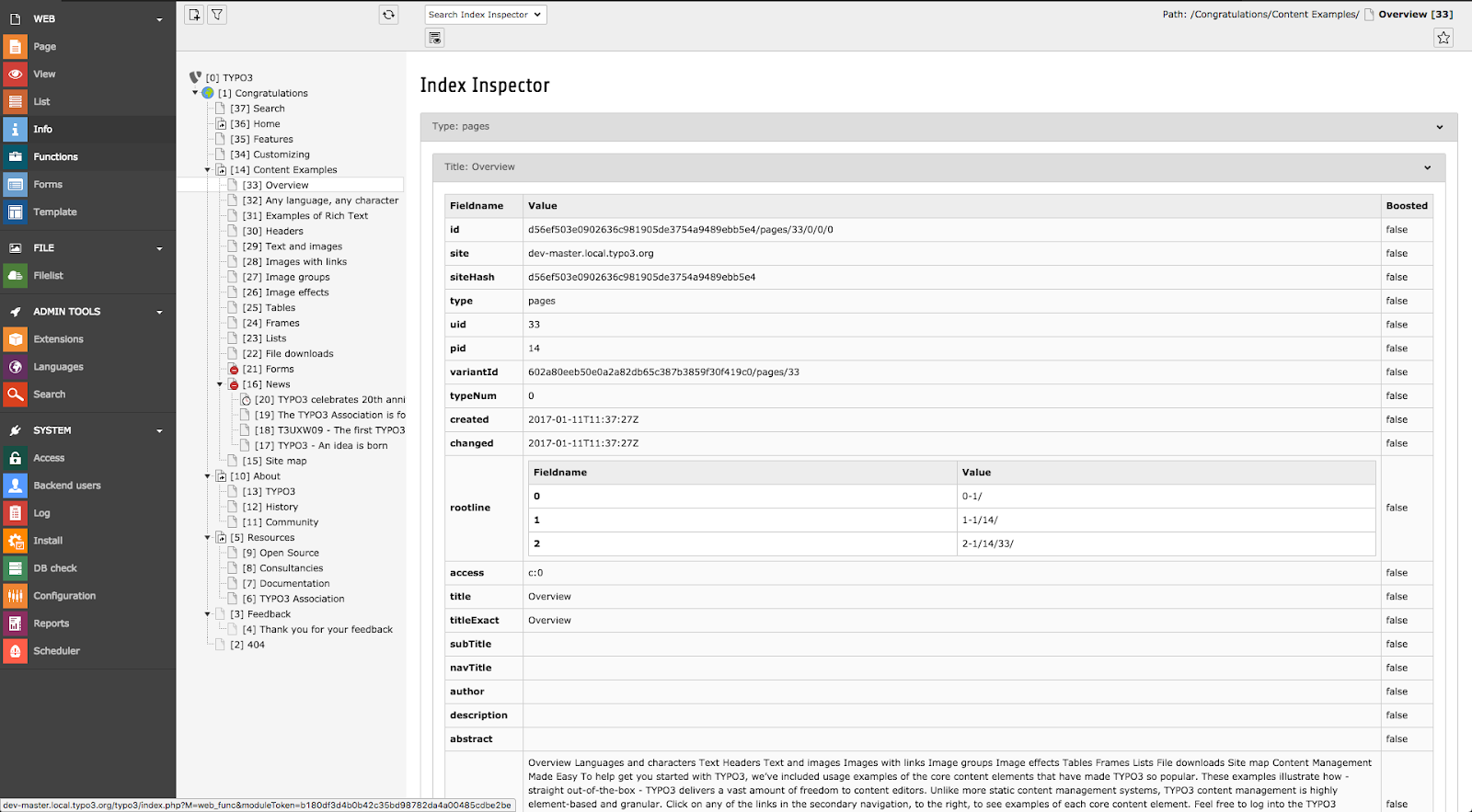 Search Index Inspector