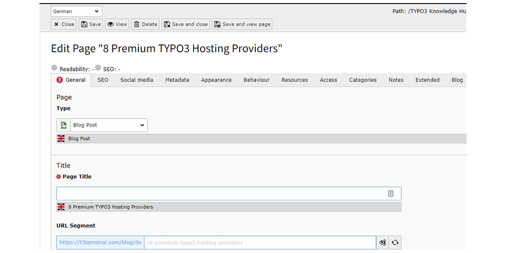 Step: 3 Configure properties for the German page