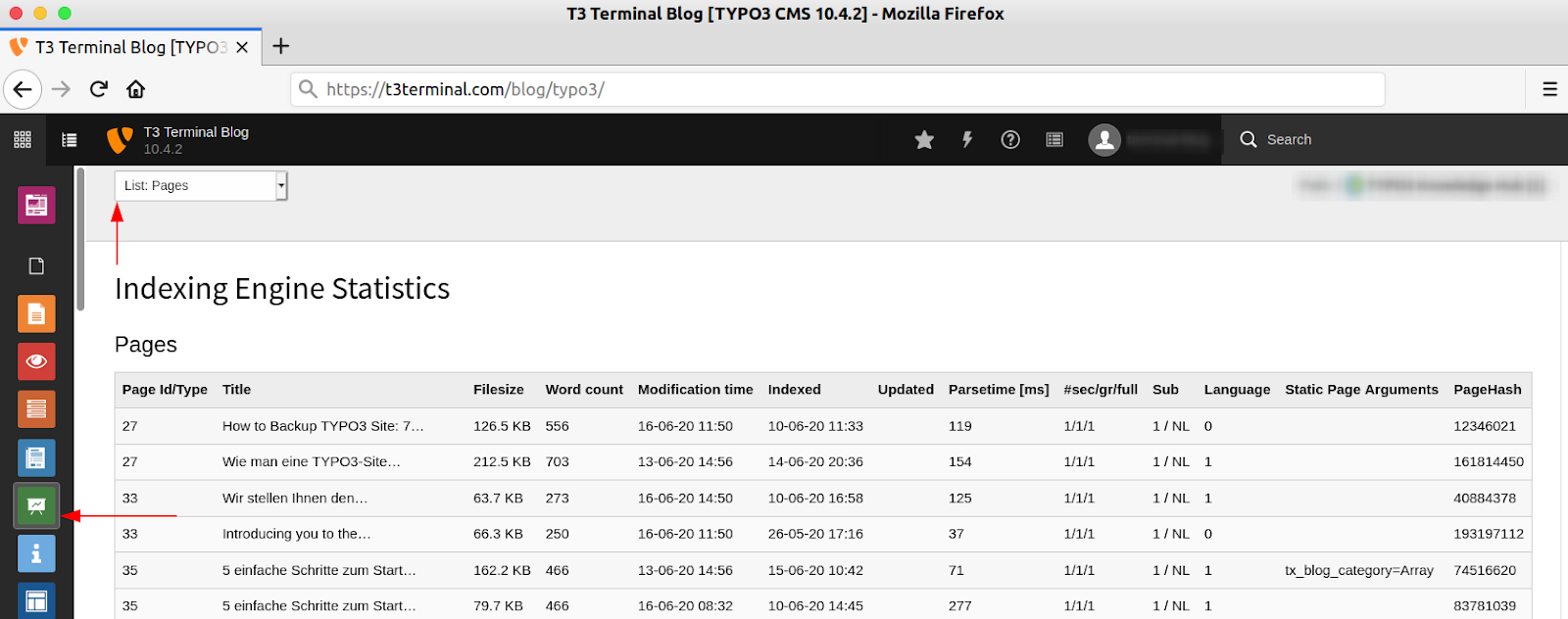 Overview Report of Pages Indexed Search