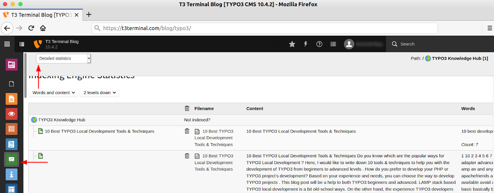 Words and Content Report of Each-Pages