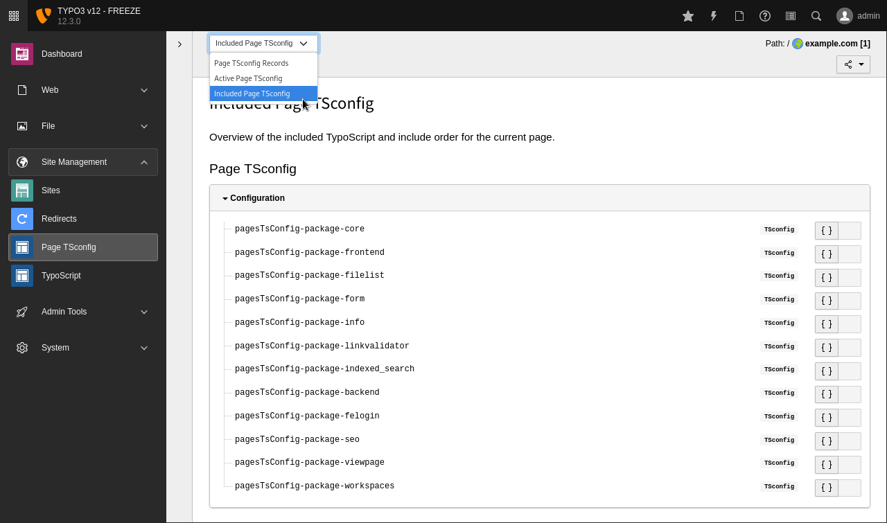 Found for Page TSconfig under Site Management ➜ Page TSconfig 