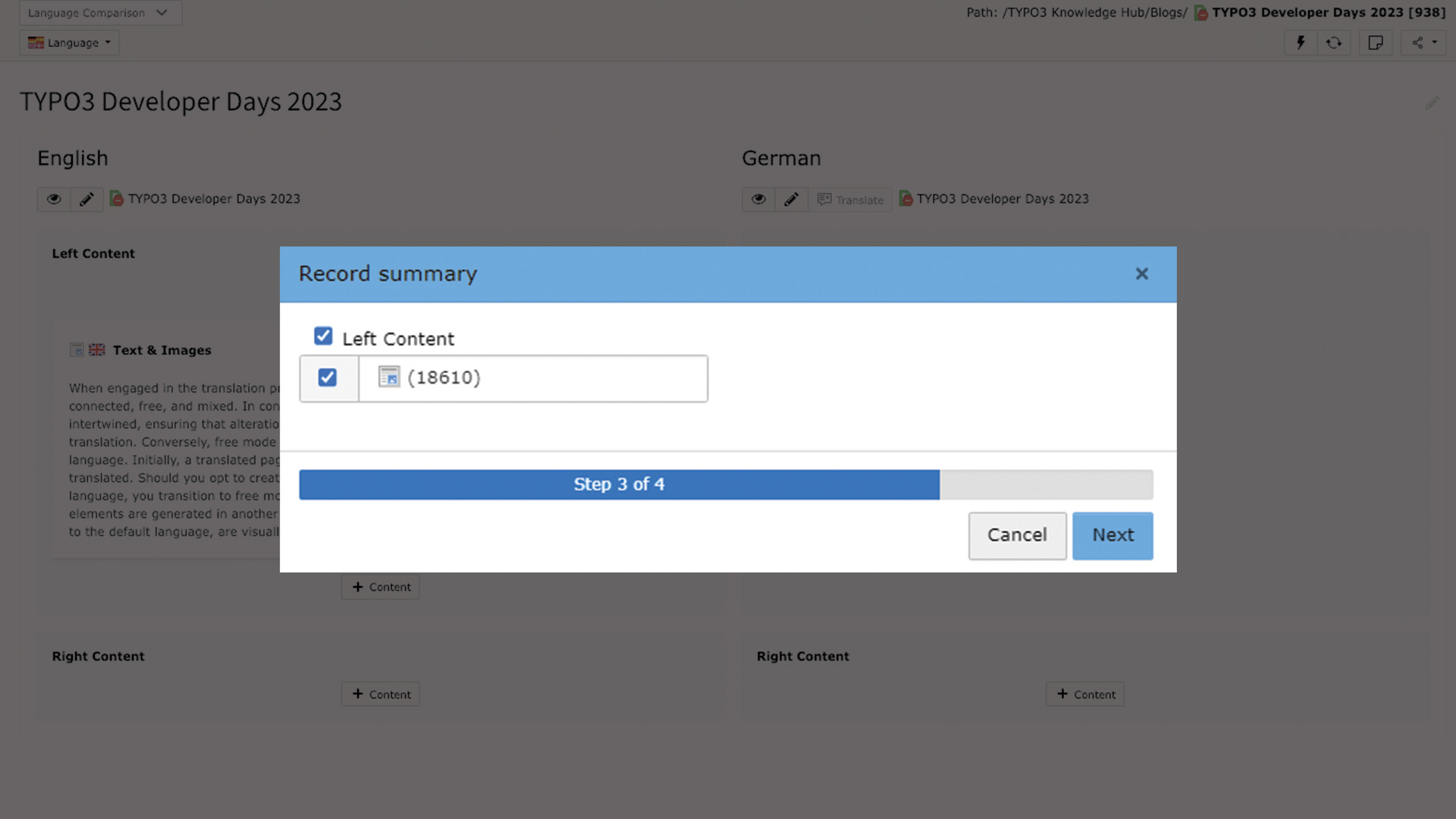 click 'Translate' and 'Next’.