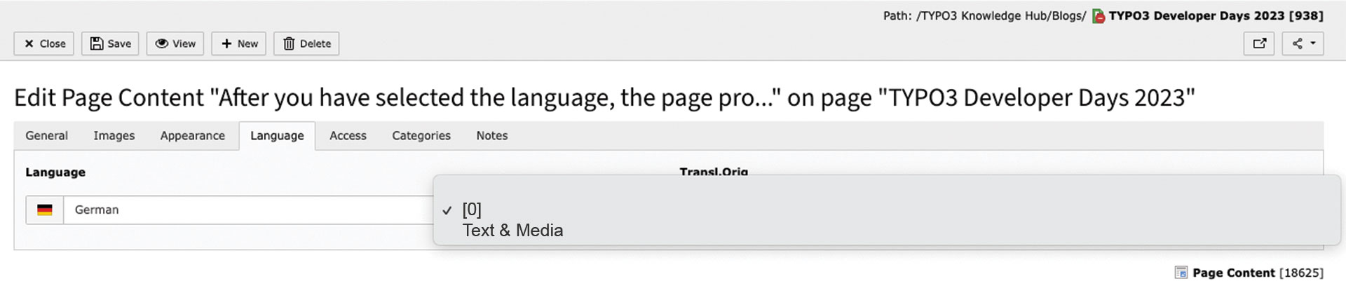 unlinking TYPO3 Element 