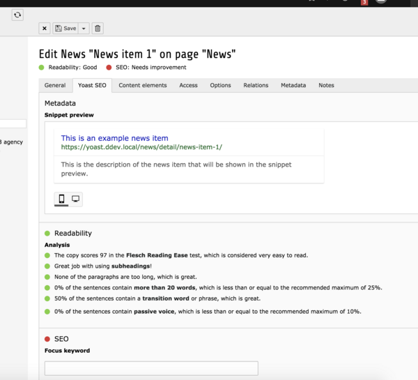 Yoast SEO for TYPO3 - EXT:news Yoast SEO for TYPO3 - EXT:news
