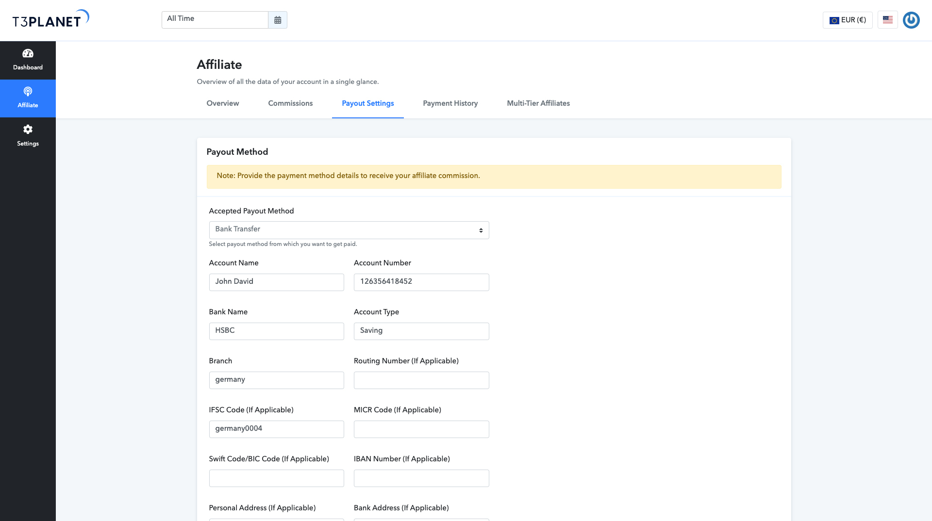 Step 5 : Payout Setting