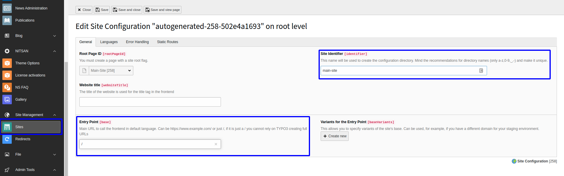 Setup a site configuration Setup a site configuration