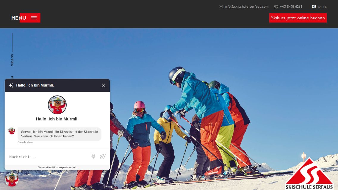 Website von Skischule Serfaus, TYPO3 Referenz mit T3AC – AI Chatbot for TYPO3