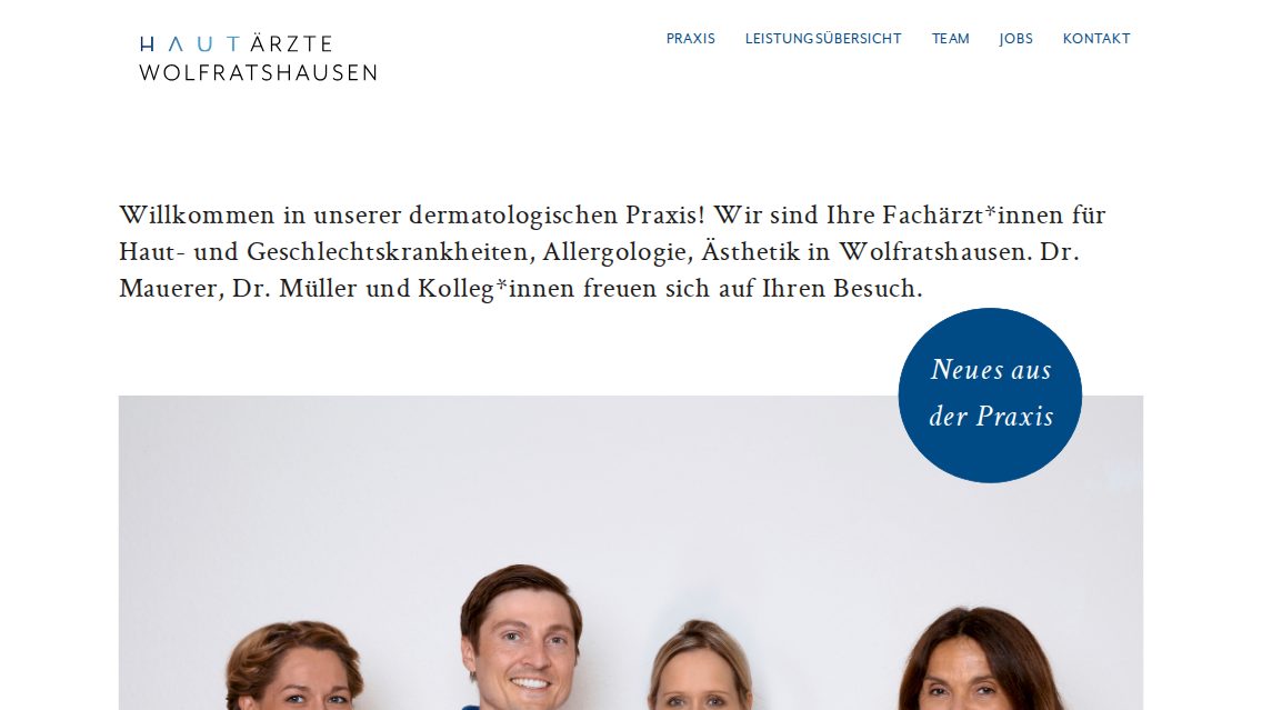 Website von Hautärzte Wolfratshausen, TYPO3 Referenz mit T3 Bootstrap
