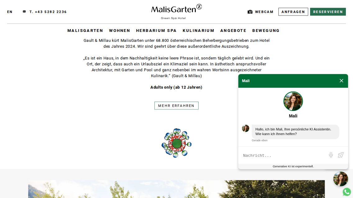 Website von MalisGarten, TYPO3 Referenz mit T3AC – AI Chatbot for TYPO3