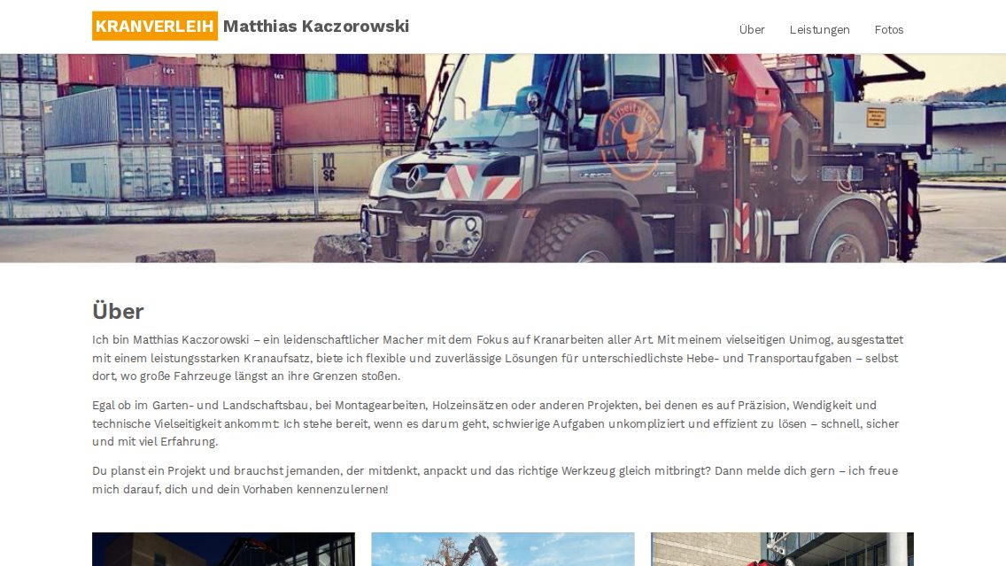 Website von Kranverleih Matthias Kaczorowski, TYPO3 Referenz mit T3 Bootstrap