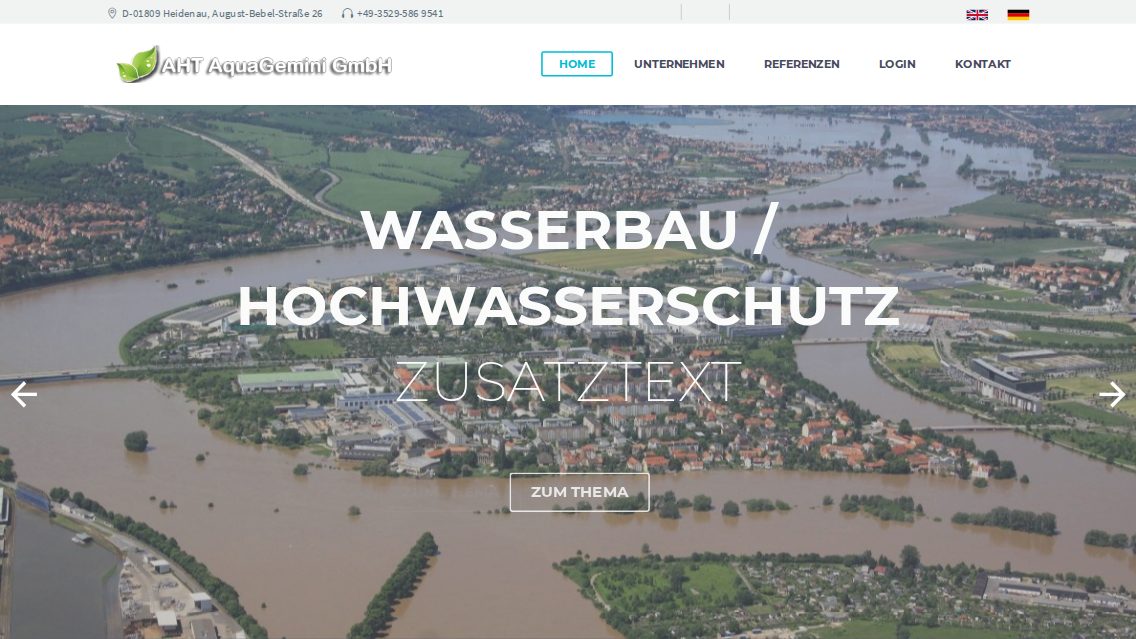 Website von AQUAGEMINI GmbH, TYPO3 Referenz mit T3 Property