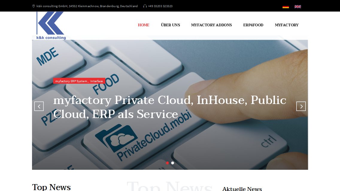 Website von k&k consulting gmbh, TYPO3 Referenz mit T3 Magazine