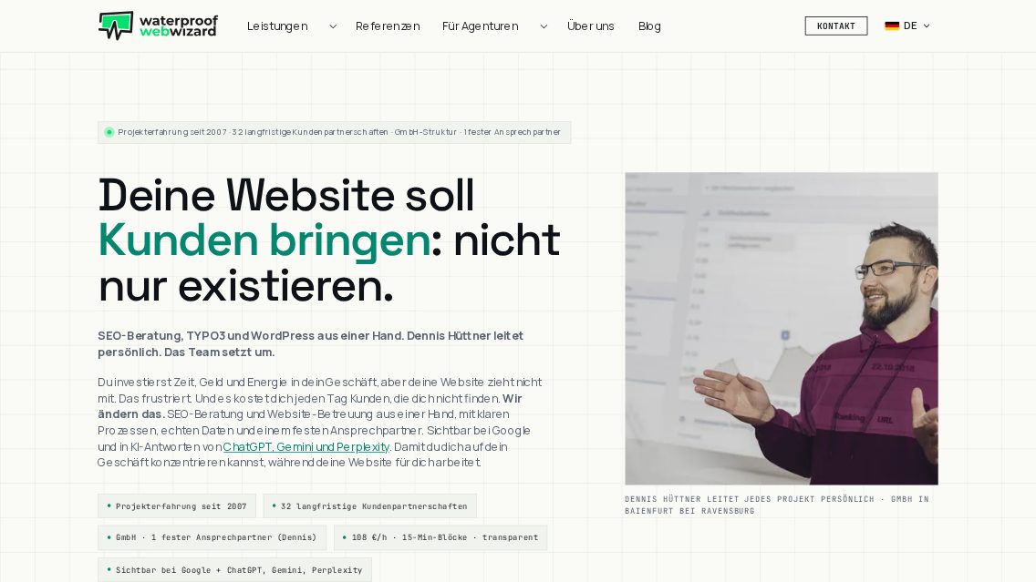 Website von Waterproof Web Wizard GmbH, TYPO3 Referenz mit T3 Marketing
