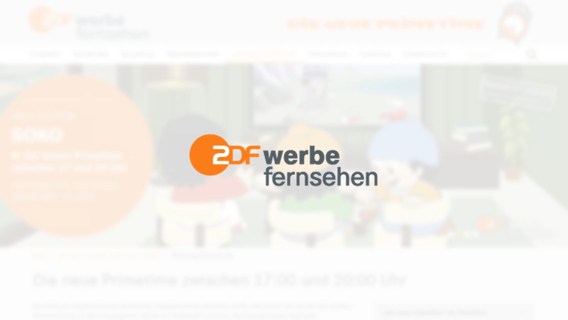 Website von Die neue Primetime – ZDF Werbefernsehen, TYPO3 Referenz mit Lightbox for TYPO3