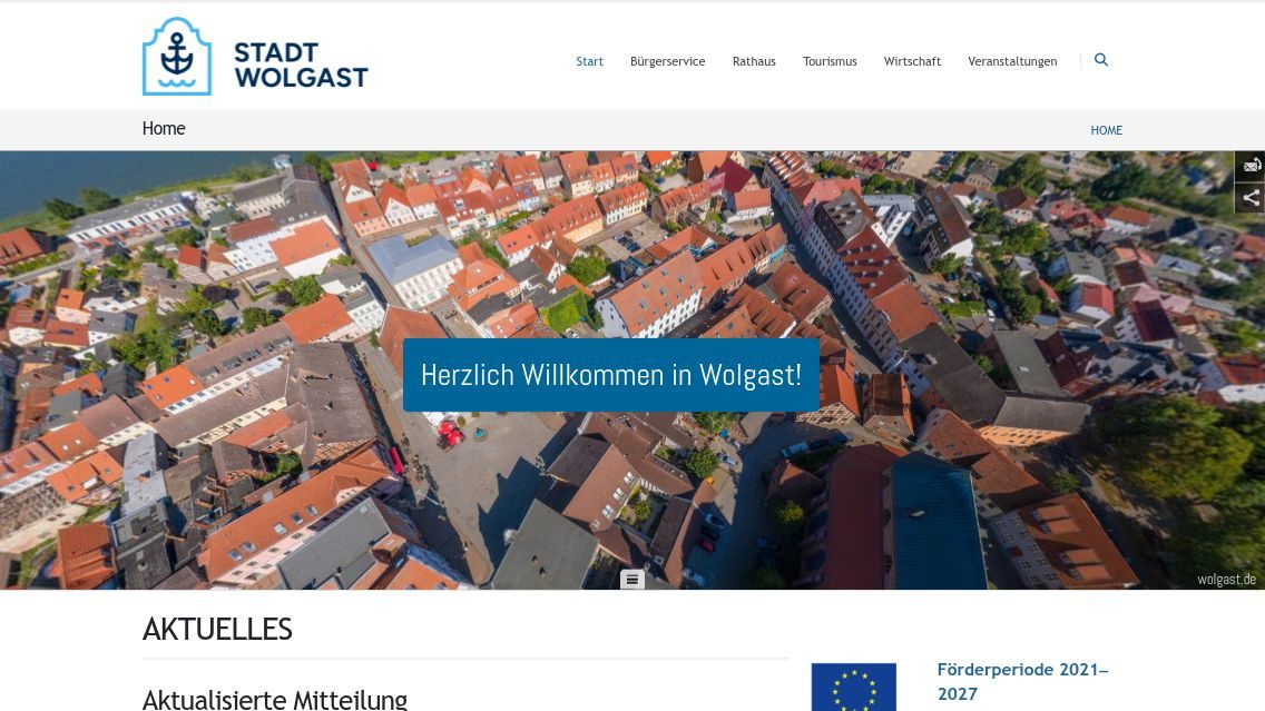 Website von Stadt Wolgast, TYPO3 Referenz mit T3Karma