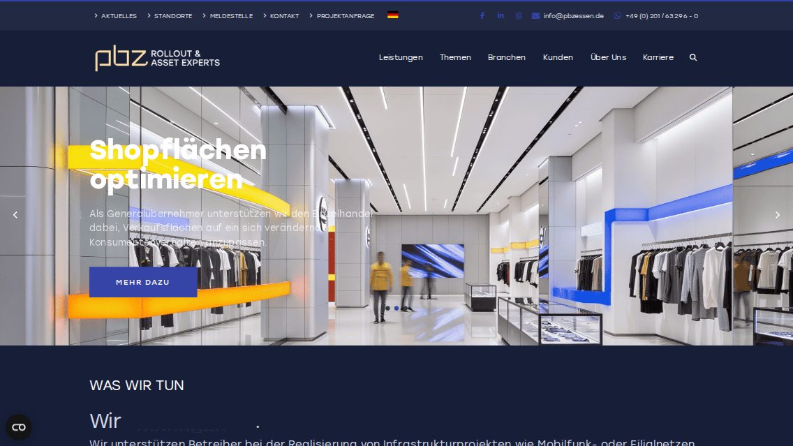 Website von pbz GmbH, TYPO3 Referenz mit T3Karma