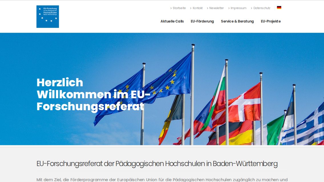 Website von EU-Forschungsreferat der Pädagogischen Hochschulen Baden-Württembergs, TYPO3 Referenz mit T3Karma