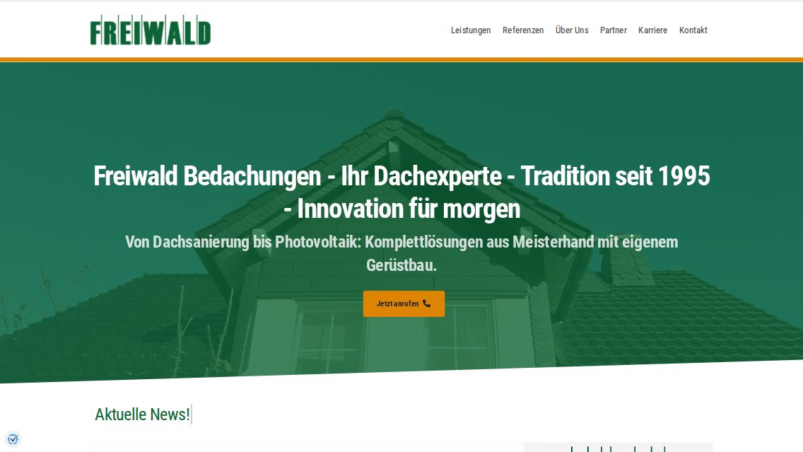Website von Freiwald Bedachungen GmbH, TYPO3 Referenz mit T3Karma