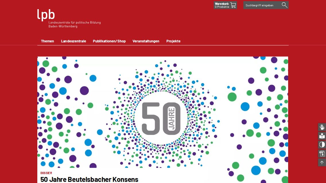 Website von Landeszentrale für politische Bildung Baden-Württemberg, TYPO3 Referenz mit T3AS – AI Search for TYPO3