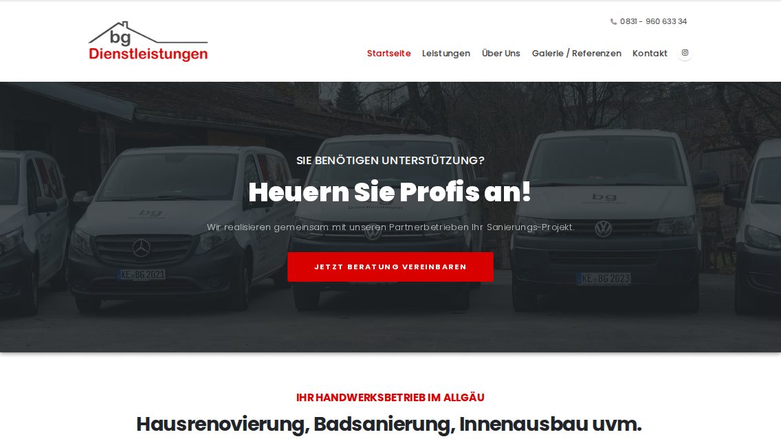 Website von bg Dienstleistungen, TYPO3 Referenz mit T3Karma