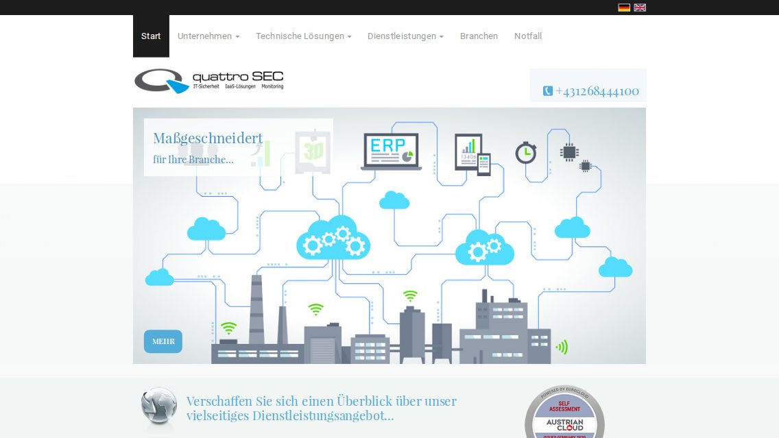 Website von Quattro Sec, TYPO3 Referenz mit T3 Marketing