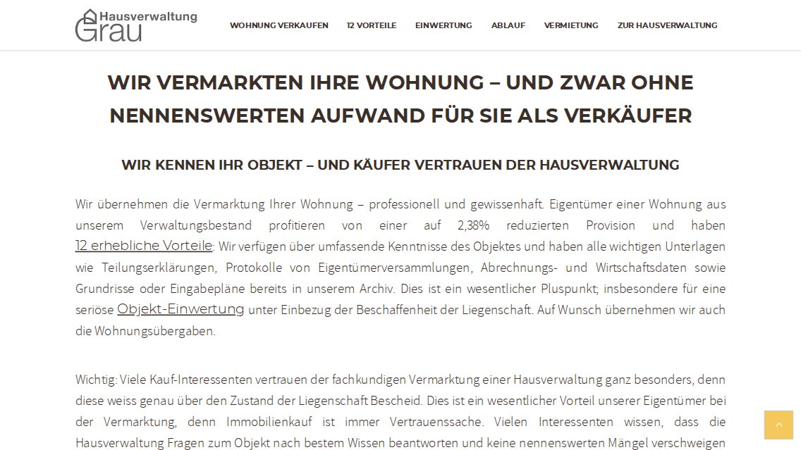 Website von Grau Hausverwaltung GmbH, TYPO3 Referenz mit T3 NGO