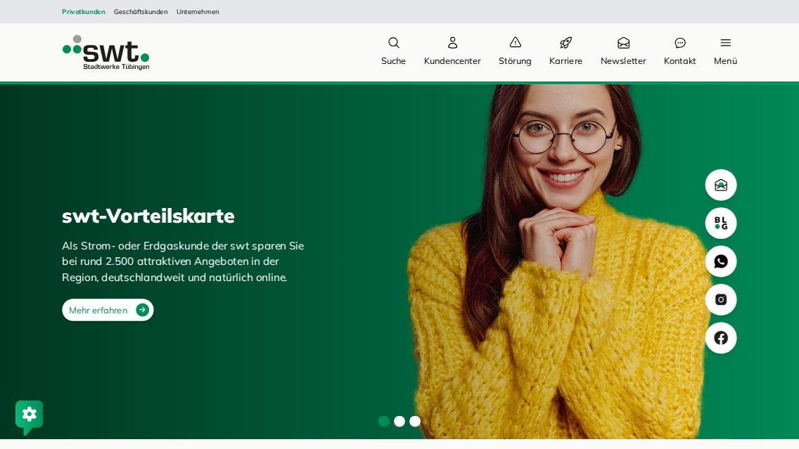 Website von Stadtwerke Tübingen GmbH, TYPO3 Referenz mit T3 NGO