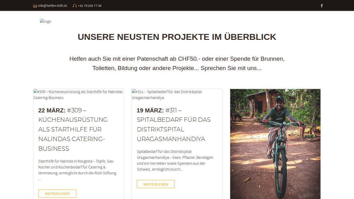 Website von Verein Helfen-hilft, TYPO3 Referenz mit T3 NGO