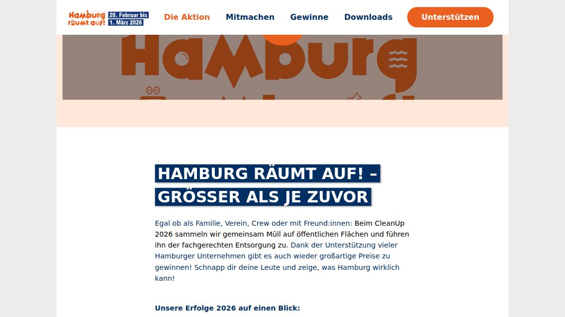 Website von Hamburg räumt auf! – Stadtreinigung Hamburg, TYPO3 Referenz mit T3 Bootstrap
