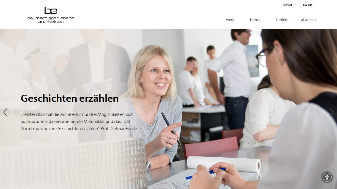 Website von Baumschlager Eberle Architekten, TYPO3 Referenz mit T3AI – AI Assistant for TYPO3