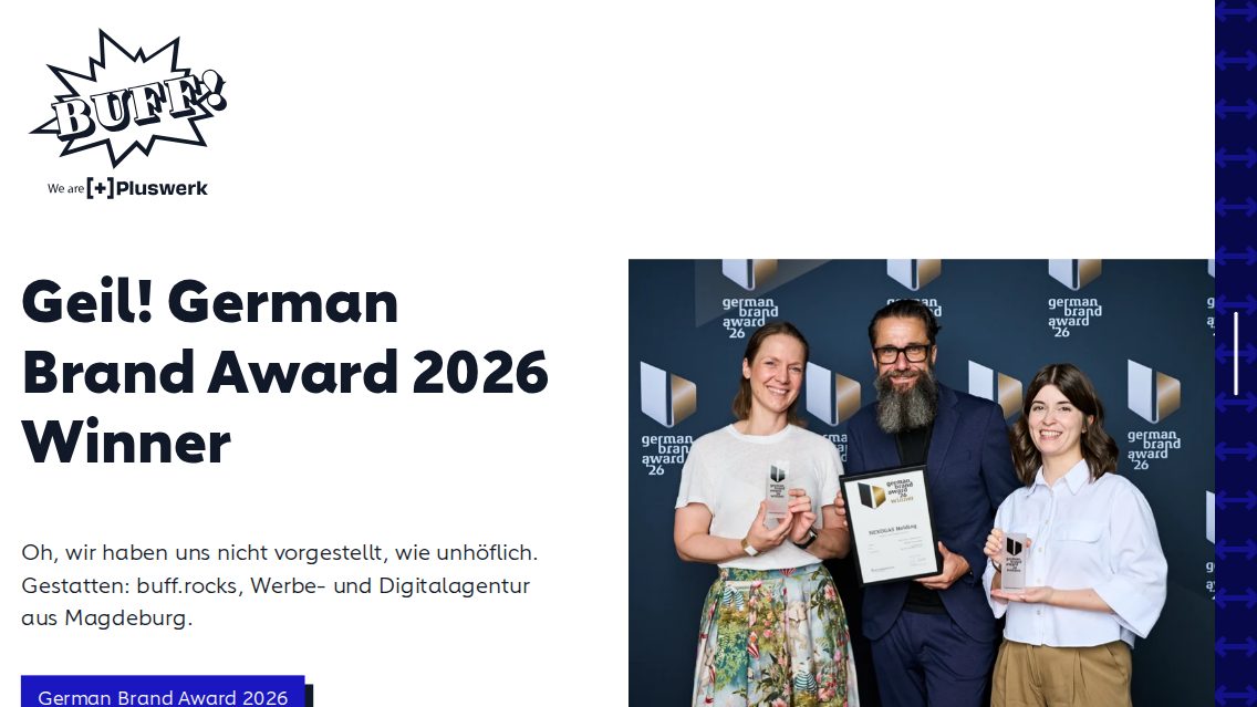 Website von buff.rocks (+Pluswerk Magdeburg), TYPO3 Referenz mit T3AI – AI Assistant for TYPO3
