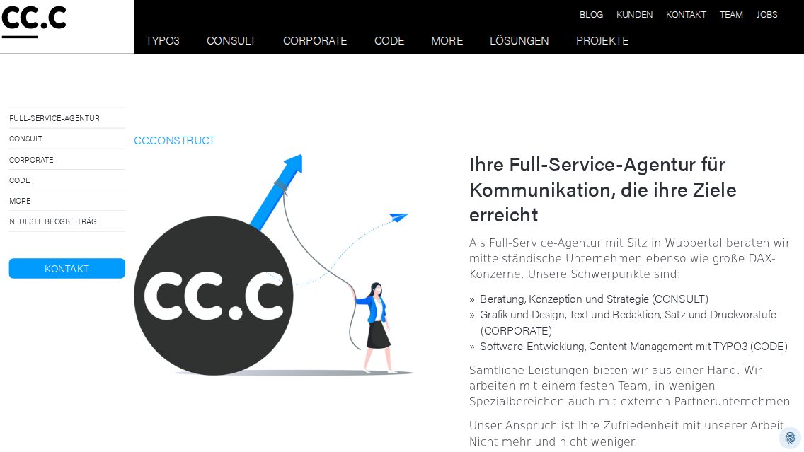 Website von CC.CONSTRUCT, TYPO3 Referenz mit T3AI – AI Assistant for TYPO3