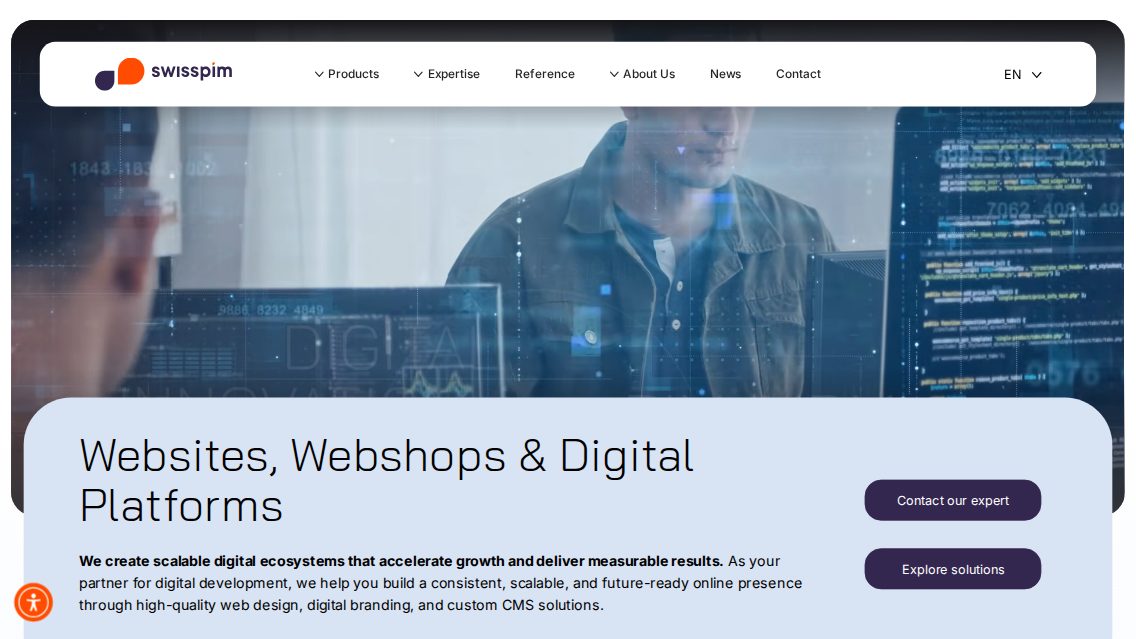 Website von swisspim AG, TYPO3 Referenz mit T3AI – AI Assistant for TYPO3
