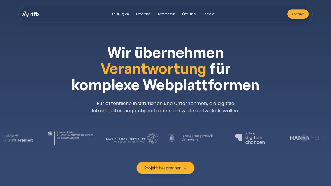 Website von 4fb GmbH, TYPO3 Referenz mit T3AI – AI Assistant for TYPO3