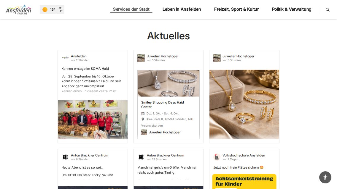 Website von Stadtgemeinde Ansfelden, TYPO3 Referenz mit T3 NGO