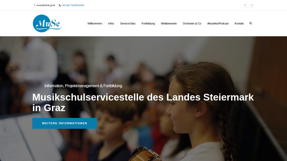 Website von Musikschulservicestelle Steiermark (MUSE STMK), TYPO3 Referenz mit T3Karma