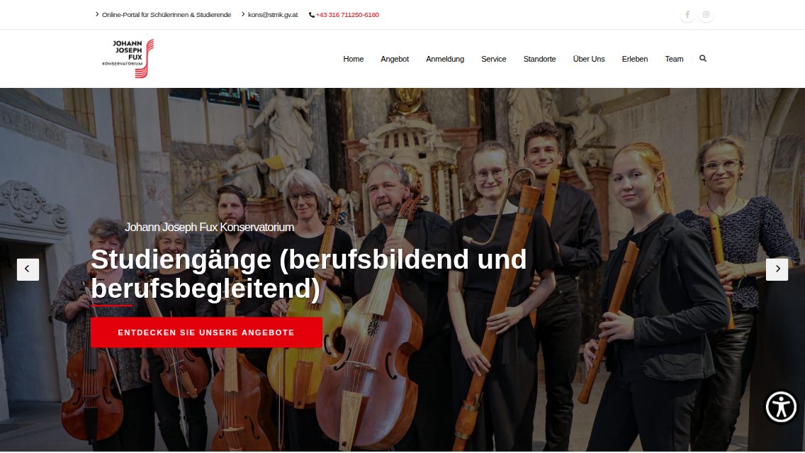 Website von Johann Joseph Fux Konservatorium, TYPO3 Referenz mit T3Karma