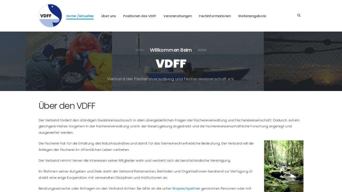 Website von Verband der Fischereiverwaltung und Fischereiwissenschaft e.V. (VDFF), TYPO3 Referenz mit T3Karma