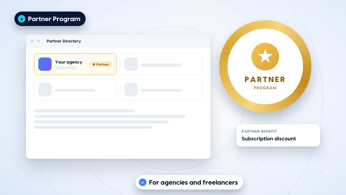 A gold partner badge next to a Partner Directory listing that highlights your agency