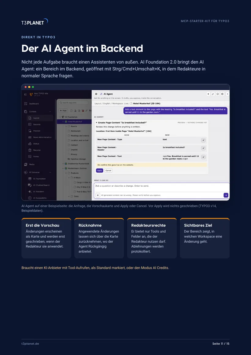 Beispielseite aus dem MCP-Starter-Kit: der AI Agent im Backend