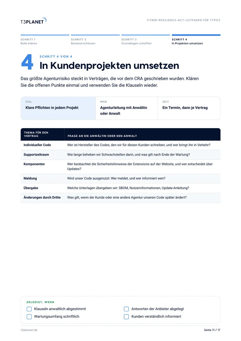 Leitfaden Seite 11: Vertragsthemen und die Frage an die Anwältin oder den Anwalt