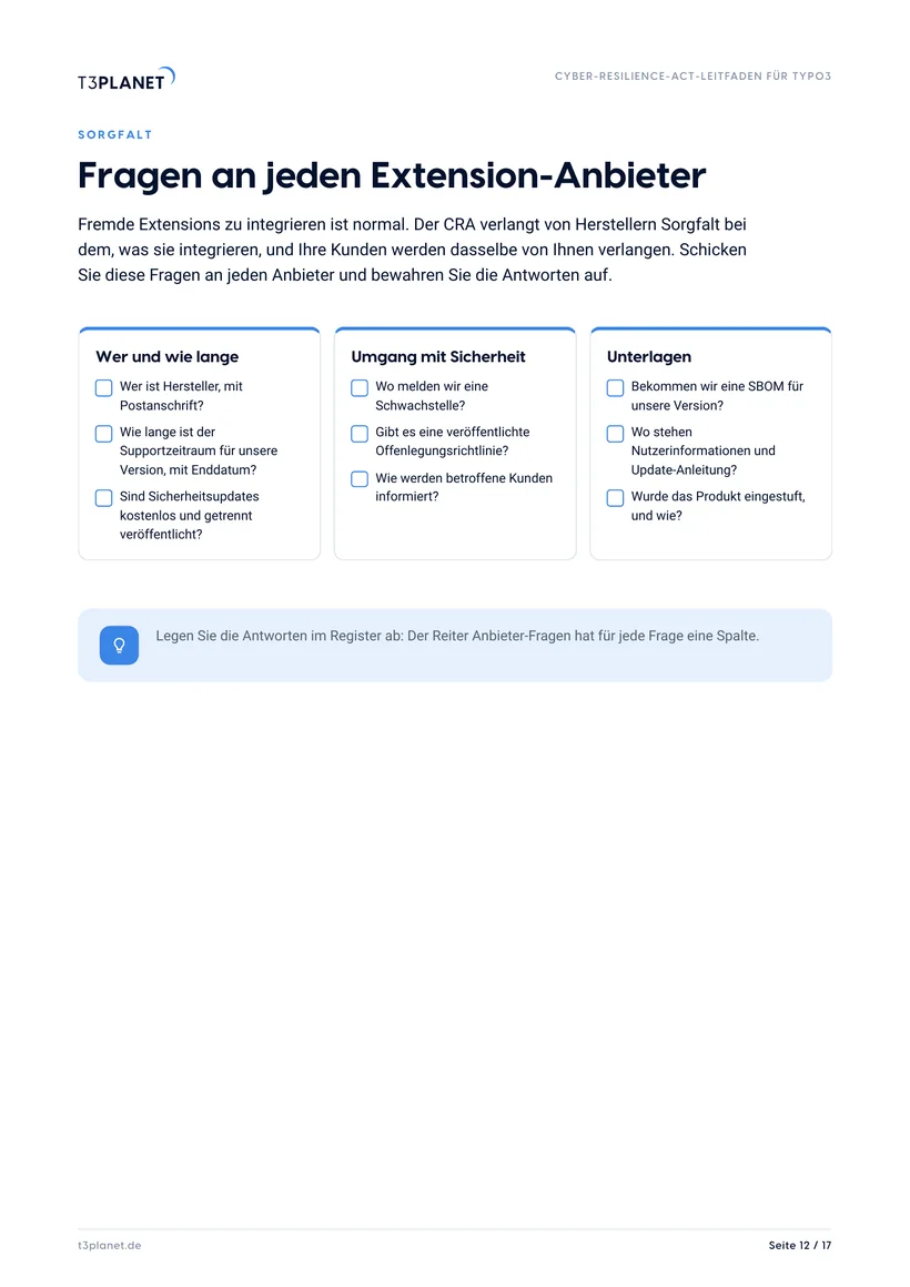 S. 12: Fragen an jeden Extension-Anbieter
