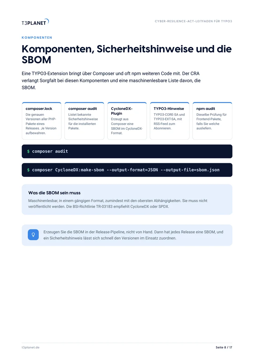 S. 8: Komponenten, Sicherheitshinweise und die SBOM