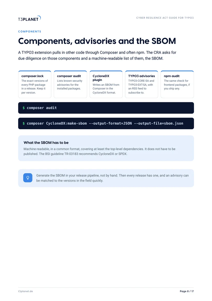 p. 8: Components, advisories and the SBOM