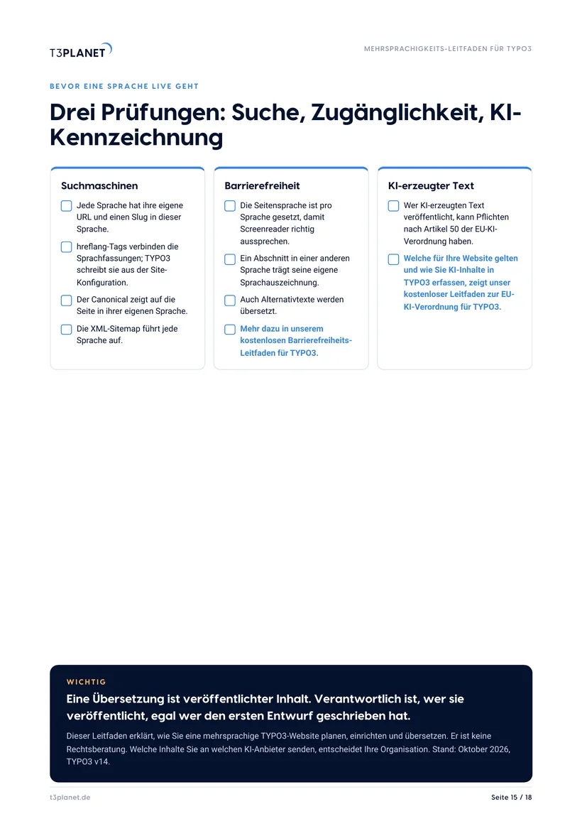 S. 15: Drei Prüfungen vor dem Start einer Sprache