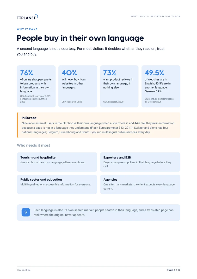 Sample page from the Multilingual Playbook: why multilingual pays