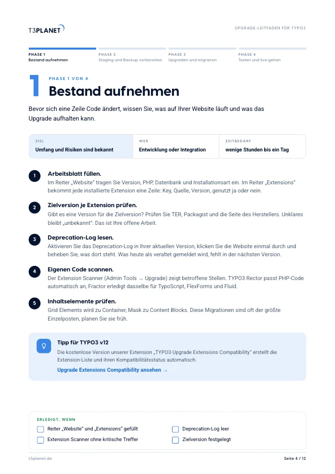 Seite 4 des Leitfadens: Phase 1, Bestand aufnehmen