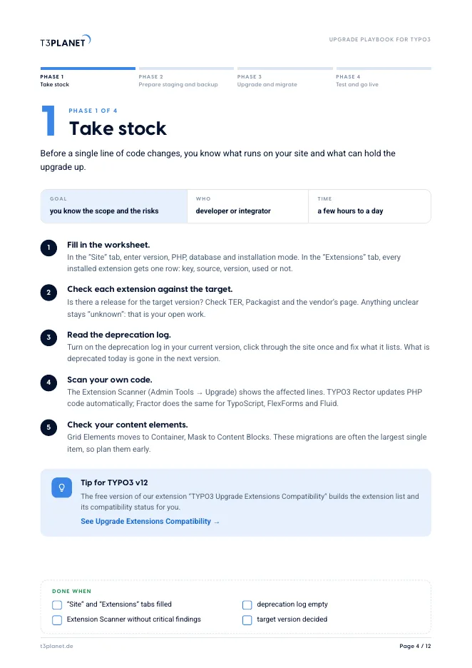 Page 4 of the playbook: phase 1, take stock