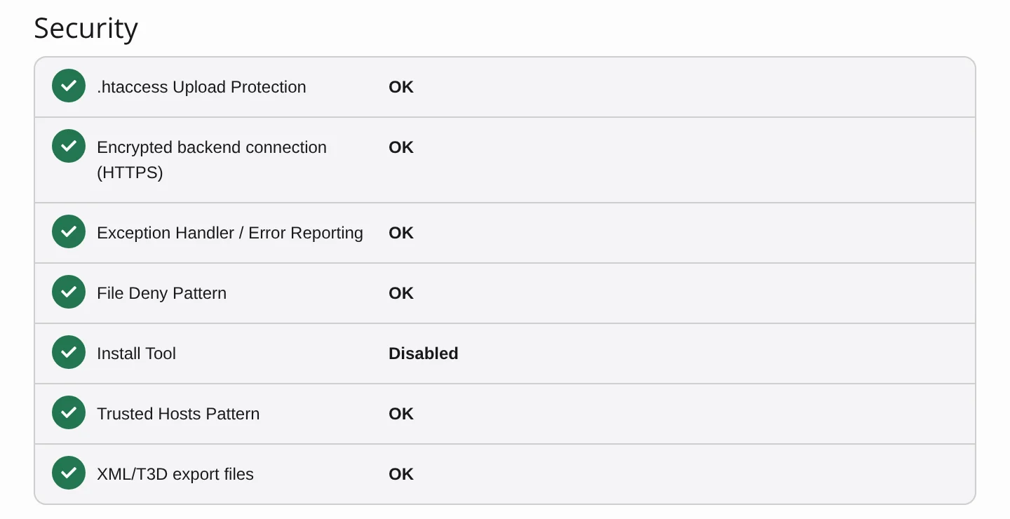 Security section of the Status Report in TYPO3 v14