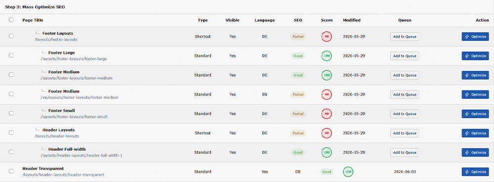 Step 3: Select Pages for Optimization Step 3: Select Pages for Optimization